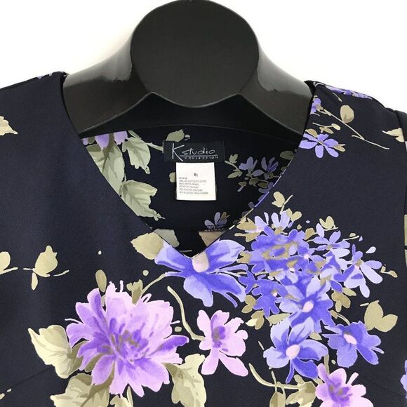 K Studio Collection Floral Blouse Women’s Size 8 V-Neck Short Sleeves Career - Picture 2 of 9